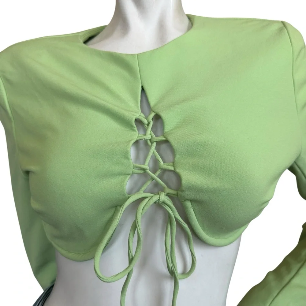 Camilo Coelho Laken Green Lace Up Tailored Underwire Crop Top Long Sleeve Small